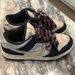 Nike Black and Tan Dunks with Red Laces
